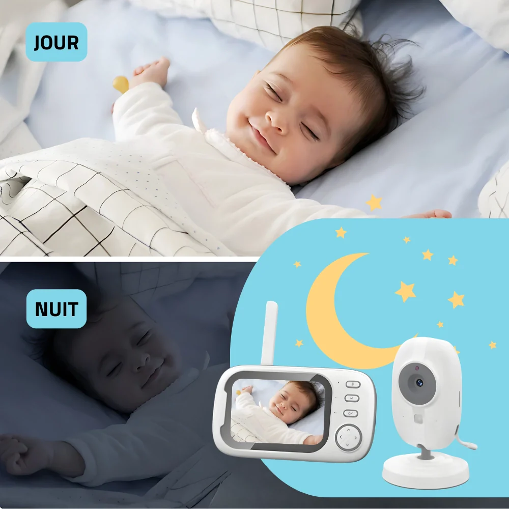 PurBébé DouceNuit : Babyphone vidéo sans onde, vision nocturne HD, veilleuse apaisante