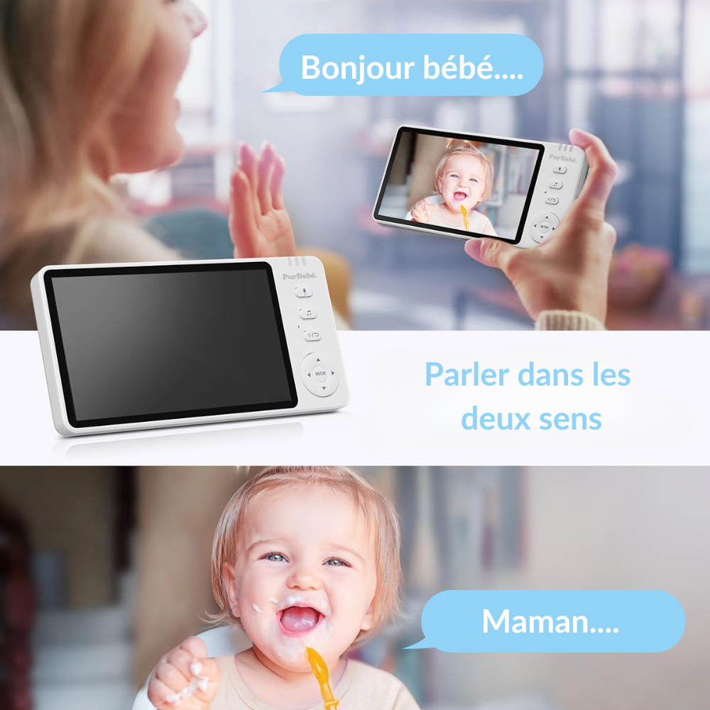 PurBébé VisionDouce : Babyphone 2 caméras avec bruit blanc apaisant et sécurité sans Wi-Fi