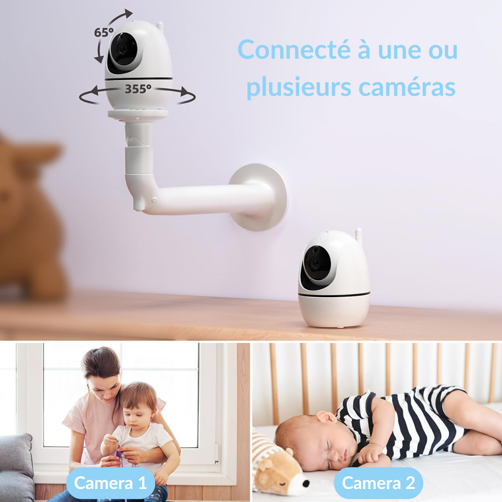 PurBébé VisionDouce : Babyphone 2 caméras avec bruit blanc apaisant et sécurité sans Wi-Fi